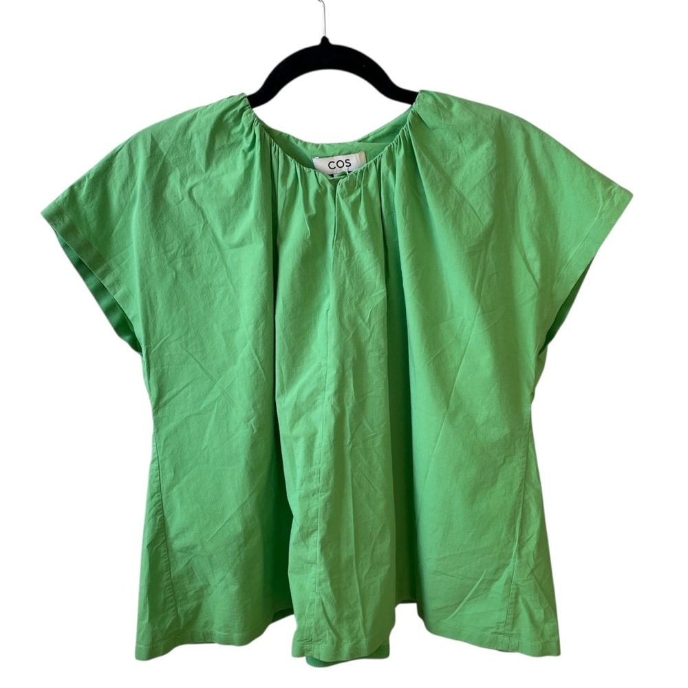 COS Gathered Cap-Sleeve Blouse Cotton Green
4